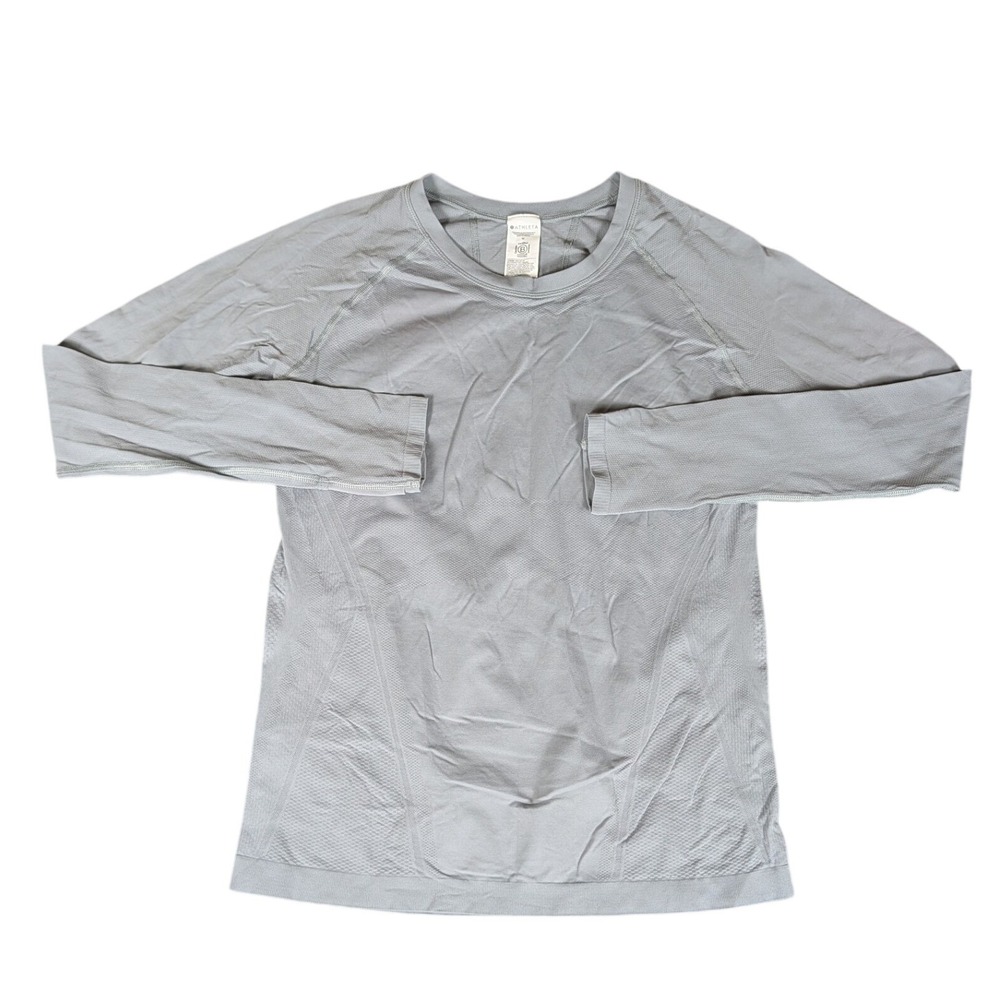 Athleta Momentum Seamless Long‎ Sleeve Top Blue Grey Crew Neck Running Training